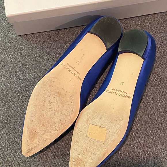 Manolo Blahnik Hangisi Crystal-Buckle Satin Flat Blue 37 - Picture 3 of 6